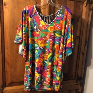 Trina Turk Slinky Flowy Soft Loose Tunic Mini Dress Cover Up in Perfect A